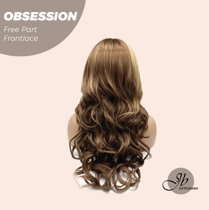 JBEXTENSION 24 Inches Brown With Highlight Wave 13X6 Pre-Cut Free Part Frontlace Glueless Wig OBSESSION Alexwigs