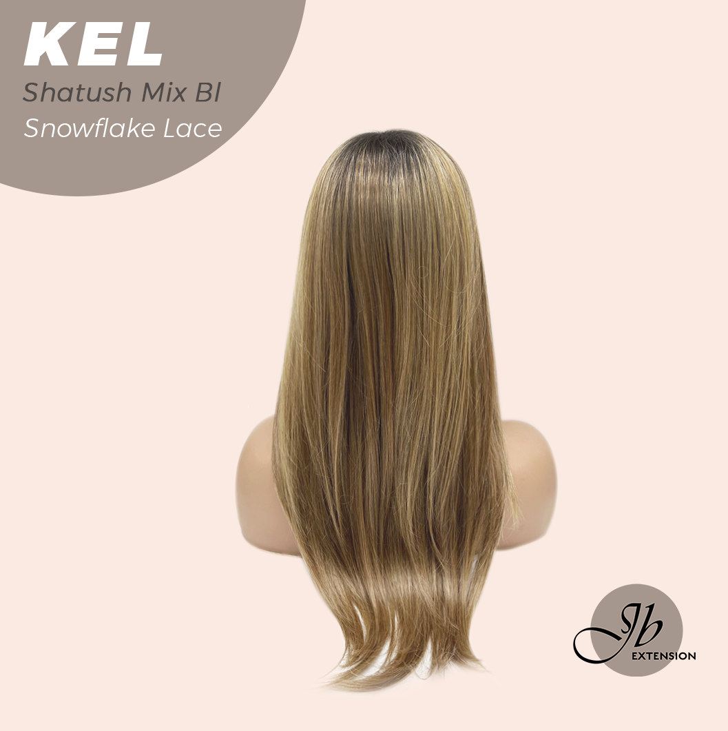 JBEXTENSION 22 Inches Shatush Mix Blonde Pre-Cut Snowflake Lace Frontlace Glueless Wig KEL SHATUSH MIX BLONDE【PERMATEASE】【BENDY EAR TABS】 Alexwigs