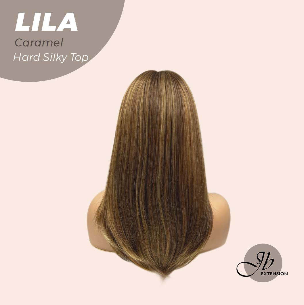 JBEXTENSION 20 Inches Scalpiana Brown with Highlight Wolf Cut 3.5X4 Hard Silky Top Natural Scalp Effect Wig With Bangs LILA CARAMEL Alexwigs