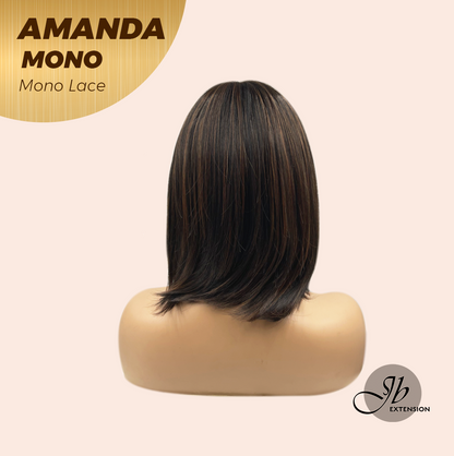 [PRE-ORDER] JBEXTENSION AMANDA MONO Full Monofilament Handmade Full Lace Full Hand Tied Wig 10 Inches Black With Caramel Highlight Mono Lace Handmade Futura Fiber Wig Glueless Wig AMANDA MONO【BENDY EAR TABS】 Alexwigs