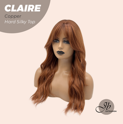 JBEXTENSION 22 Inches Scalpiana Copper 3.5X4 Hard Silky Top Natural Scalp Effect Women Wig With Bangs CLAIRE SILKY TOP COPPER Alexwigs