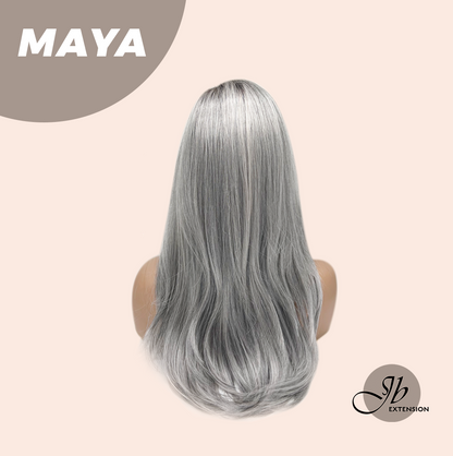 JBEXTENSION 22 Inches Grey Silver with Dark Root Women Fashion Full Machine Wig MAYA【PLUS PERMATEASE】【BENDY EAR TABS】 Alexwigs