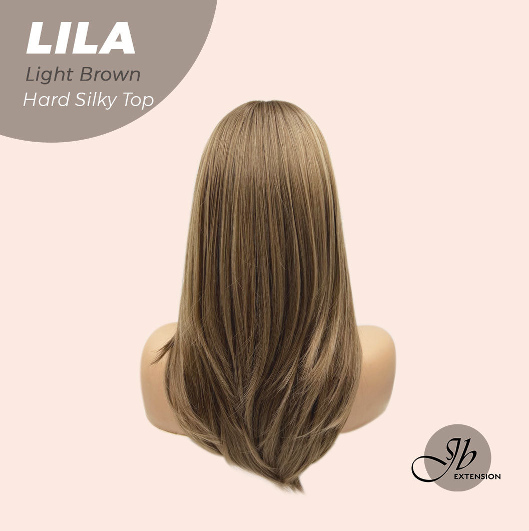 JBEXTENSION 20 Inches Scalpiana Light Brown Wolf Cut 3.5X4 Hard Silky Top Natural Scalp Effect Wig With Bangs LILA LIGHT BROWN Alexwigs