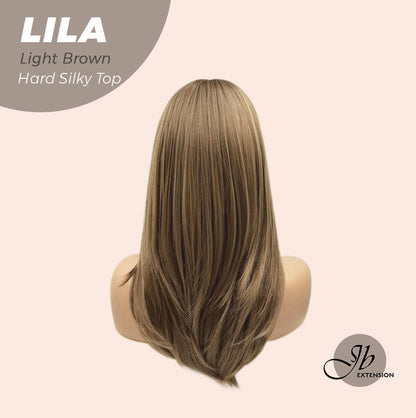 JBEXTENSION 20 Inches Scalpiana Light Brown Wolf Cut 3.5X4 Hard Silky Top Natural Scalp Effect Wig With Bangs LILA LIGHT BROWN Alexwigs