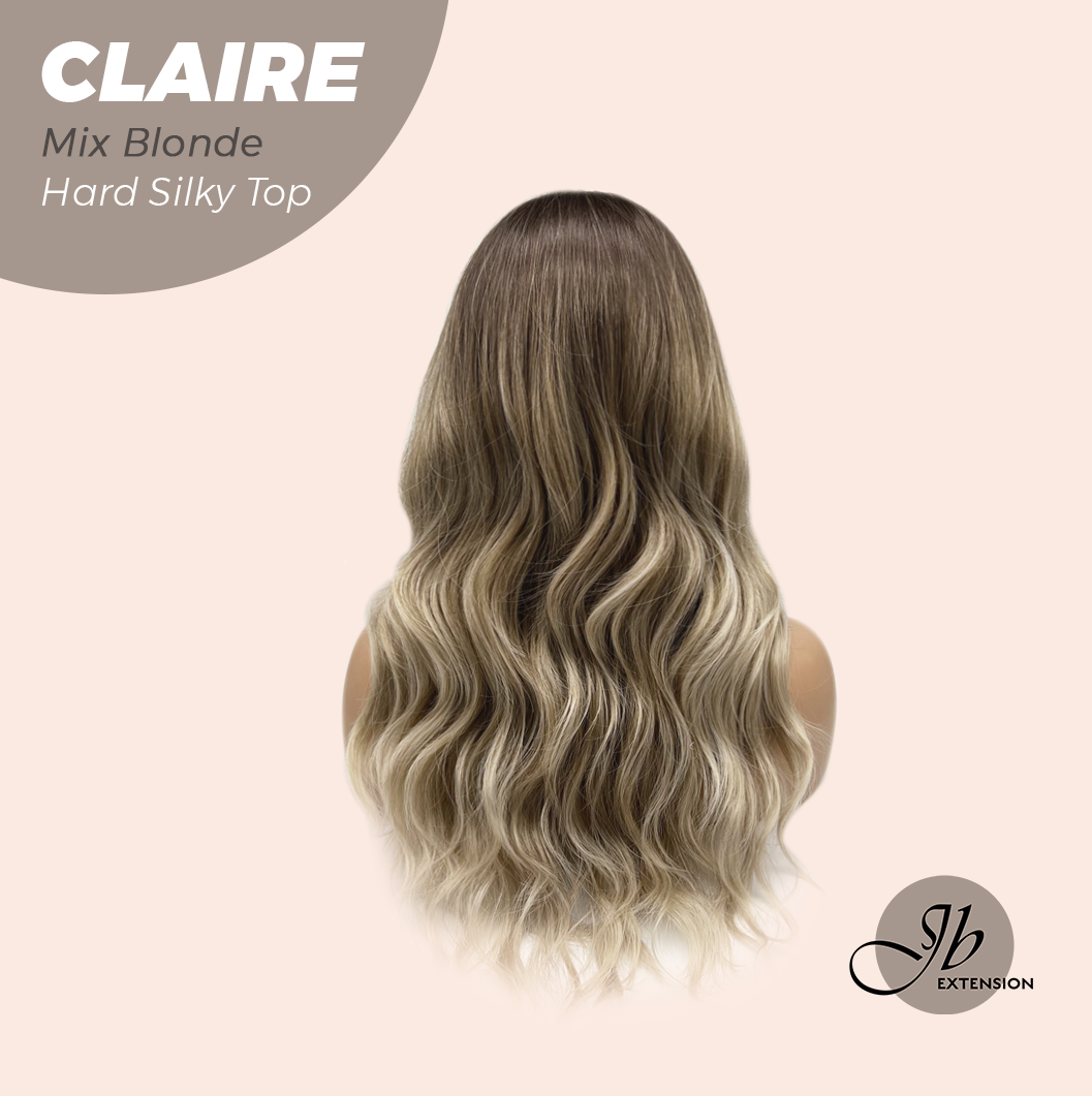 JBEXTENSION 22 Inches Scalpiana Mix Blonde 3.5X4 Hard Silky Top Natural Scalp Effect Women Wig With Bangs CLAIRE SILKY TOP MIX BLONDE Alexwigs