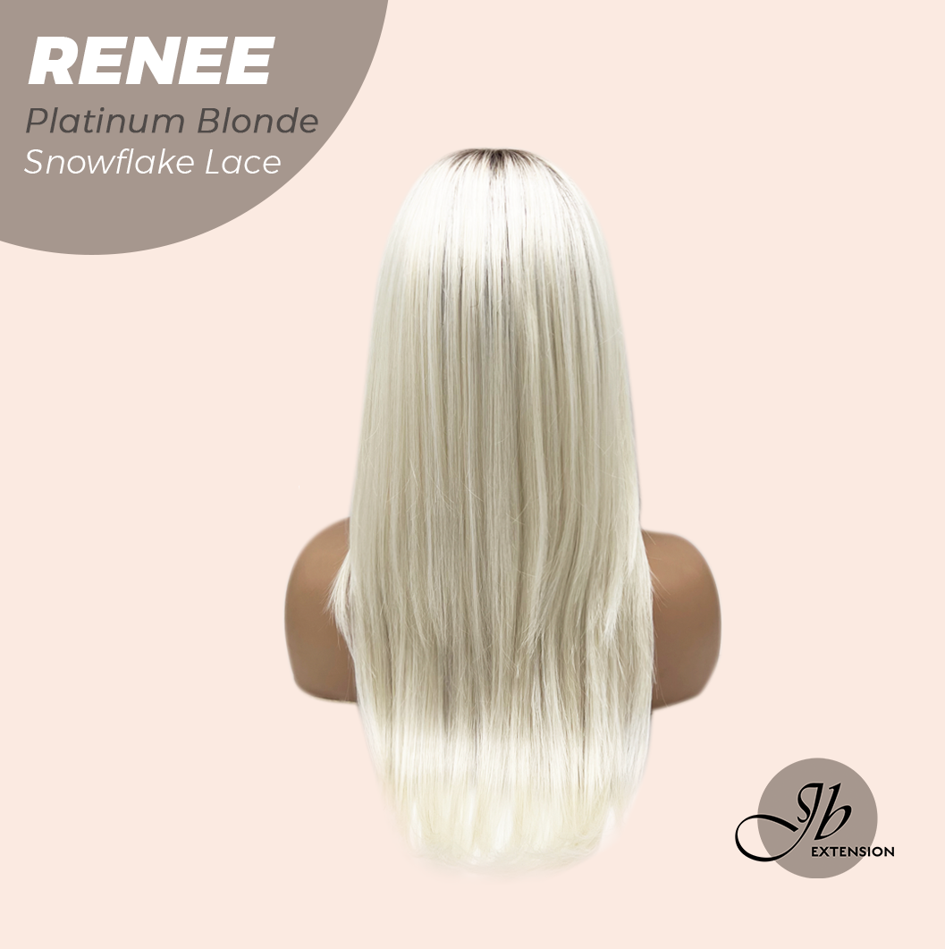 JBEXTENSION 21 Inches Platinum Blonde Pre-Cut T Part Snowflake Lace Frontlace Glueless Wig RENEE PLATINUM BLONDE【BENDY EAR TABS】 Alexwigs