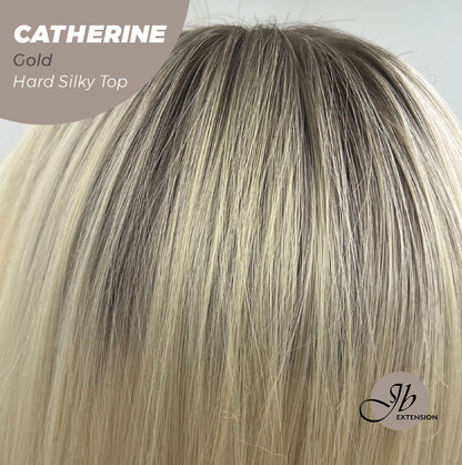 JBEXTENSION 25 Inches Scalpiana Gold 3.5X4 Hard Silky Top Natural Scalp Effect Wig With Bangs CATHERINE GOLD Alexwigs