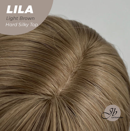 JBEXTENSION 20 Inches Scalpiana Light Brown Wolf Cut 3.5X4 Hard Silky Top Natural Scalp Effect Wig With Bangs LILA LIGHT BROWN Alexwigs