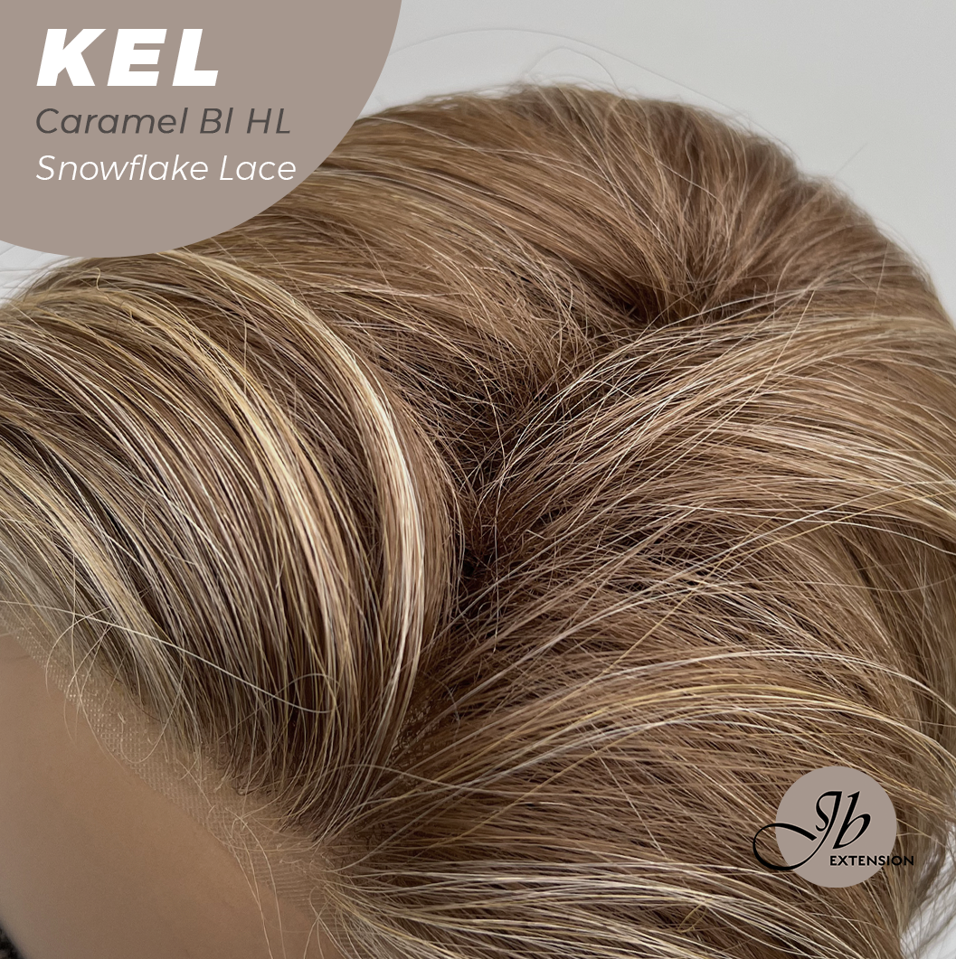 JBEXTENSION 22 Inches Caramel Blonde Highlight Pre-Cut Snowflake Lace Frontlace Glueless Wig KEL CARAMEL BLONDE HIGHLIGHT【PERMATEASE】【BENDY EAR TABS】 Alexwigs