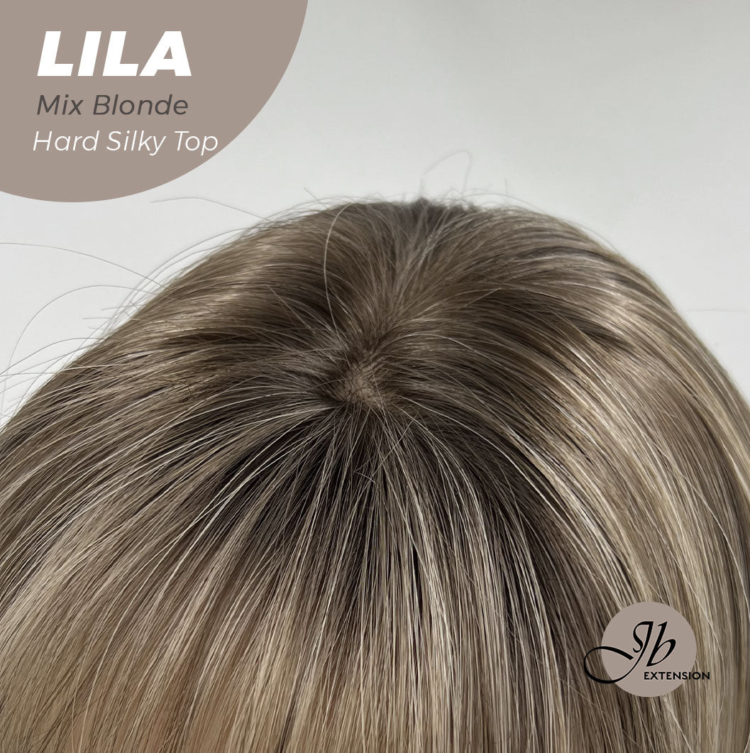 JBEXTENSION 20 Inches Scalpiana Blonde with Dark Root Wolf Cut 3.5X4 Hard Silky Top Natural Scalp Effect Wig With Bangs LILA MIX BLONDE Alexwigs