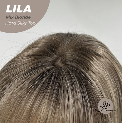 JBEXTENSION 20 Inches Scalpiana Blonde with Dark Root Wolf Cut 3.5X4 Hard Silky Top Natural Scalp Effect Wig With Bangs LILA MIX BLONDE Alexwigs