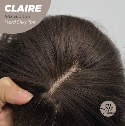 JBEXTENSION 22 Inches Scalpiana Mix Blonde 3.5X4 Hard Silky Top Natural Scalp Effect Women Wig With Bangs CLAIRE SILKY TOP MIX BLONDE Alexwigs