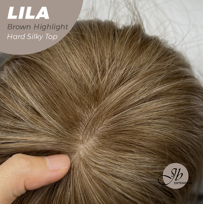 JBEXTENSION 20 Inches Scalpiana Brown Highlight Wolf Cut 3.5X4 Hard Silky Top Natural Scalp Effect Wig With Bangs LILA BROWN HIGHLIGHT Alexwigs