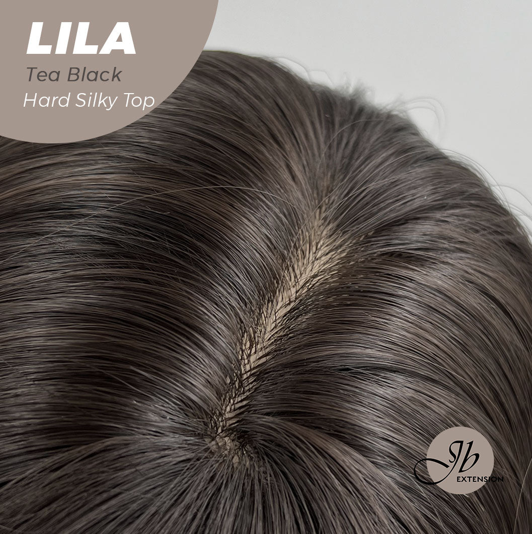 JBEXTENSION 20 Inches Scalpiana Tea Black Darkest Brown Wolf Cut 3.5X4 Hard Silky Top Natural Scalp Effect Wig With Bangs LILA TEA BLACK Alexwigs