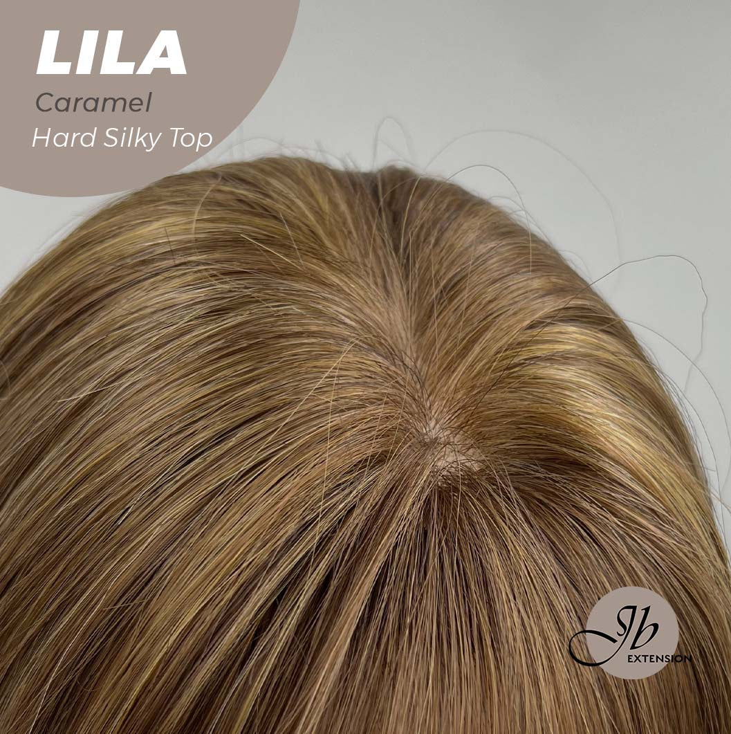 JBEXTENSION 20 Inches Scalpiana Brown with Highlight Wolf Cut 3.5X4 Hard Silky Top Natural Scalp Effect Wig With Bangs LILA CARAMEL Alexwigs