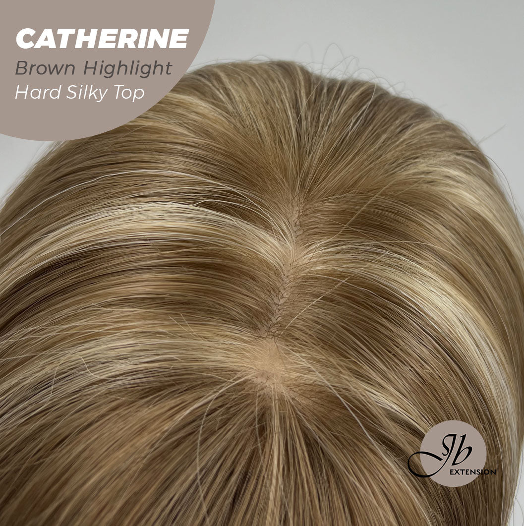 JBEXTENSION 25 Inches Scalpiana Brown With Highlight 3.5X4 Hard Silky Top Natural Scalp Effect Wig With Bangs CATHERINE BROWN HIGHLIGHT Alexwigs