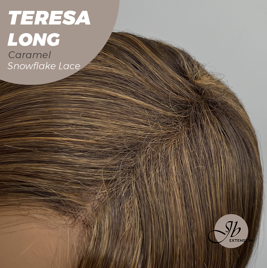 JBEXTENSION 22 Inches Long Caramel Pre-Cut Snowflake Lace Frontlace Glueless Wig TERESA LONG CARAMEL【PERMATEASE】【BENDY EAR TABS】 Alexwigs
