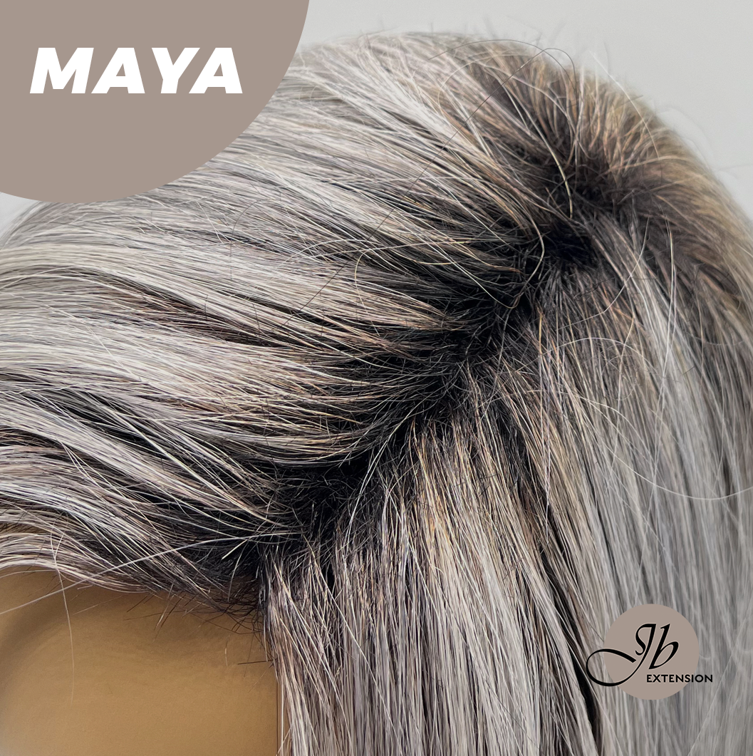 JBEXTENSION 22 Inches Grey Silver with Dark Root Women Fashion Full Machine Wig MAYA【PLUS PERMATEASE】【BENDY EAR TABS】 Alexwigs