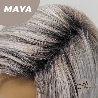 JBEXTENSION 22 Inches Grey Silver with Dark Root Women Fashion Full Machine Wig MAYA【PLUS PERMATEASE】【BENDY EAR TABS】 Alexwigs