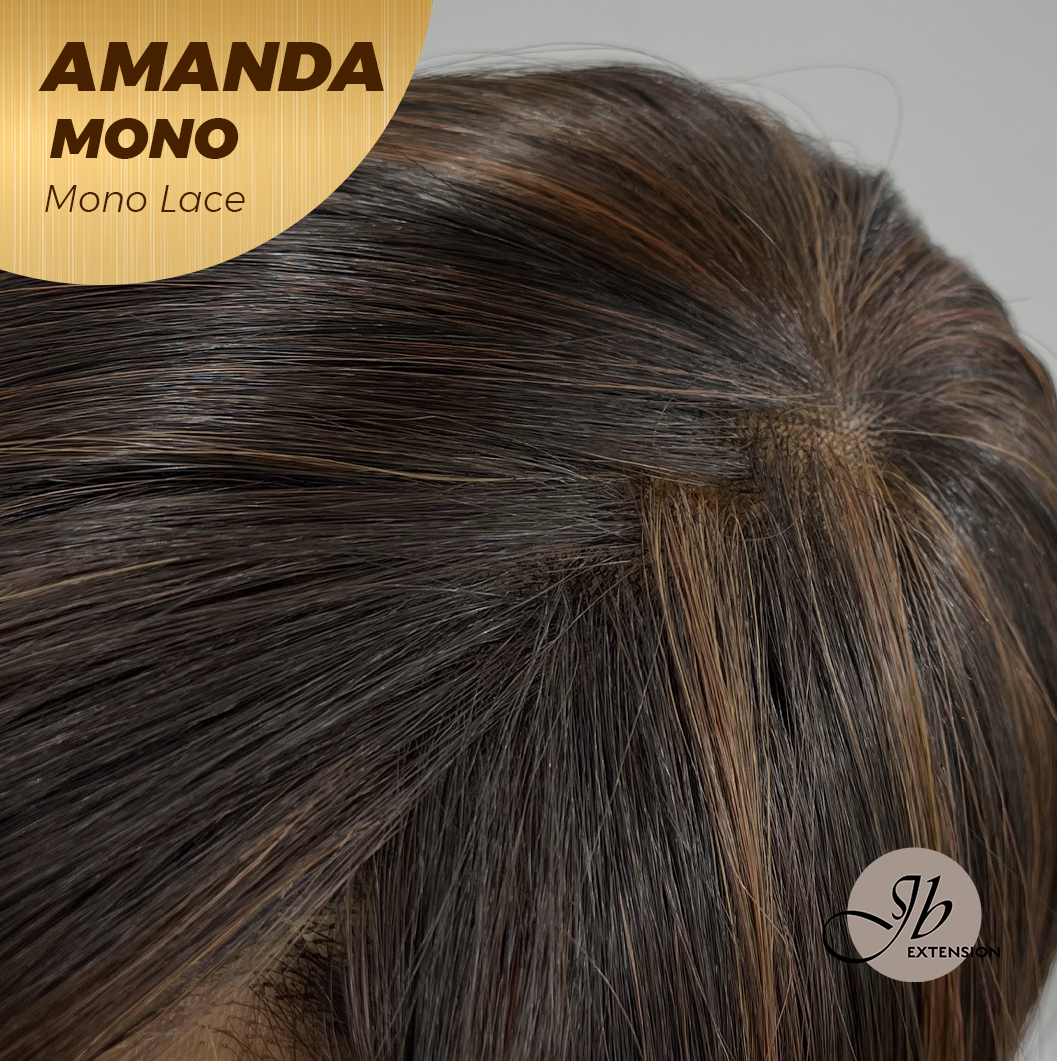 [PRE-ORDER] JBEXTENSION AMANDA MONO Full Monofilament Handmade Full Lace Full Hand Tied Wig 10 Inches Black With Caramel Highlight Mono Lace Handmade Futura Fiber Wig Glueless Wig AMANDA MONO【BENDY EAR TABS】 Alexwigs