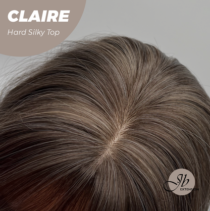 JBEXTENSION 22 Inches Scalpiana Brown With Highlight 3.5X4 Hard Silky Top Natural Scalp Effect Women Wig With Bangs CLAIRE SILKY TOP Alexwigs
