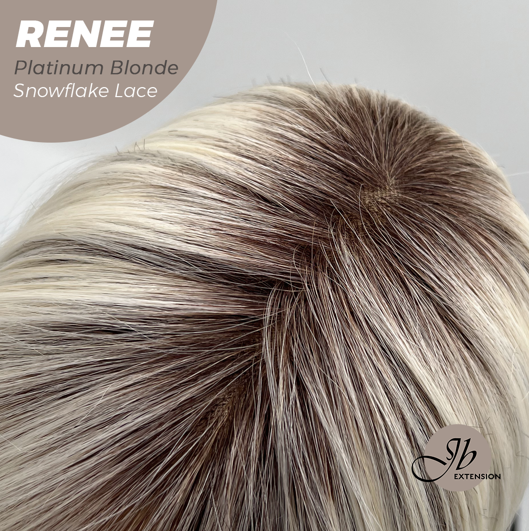 JBEXTENSION 21 Inches Platinum Blonde Pre-Cut T Part Snowflake Lace Frontlace Glueless Wig RENEE PLATINUM BLONDE【BENDY EAR TABS】 Alexwigs