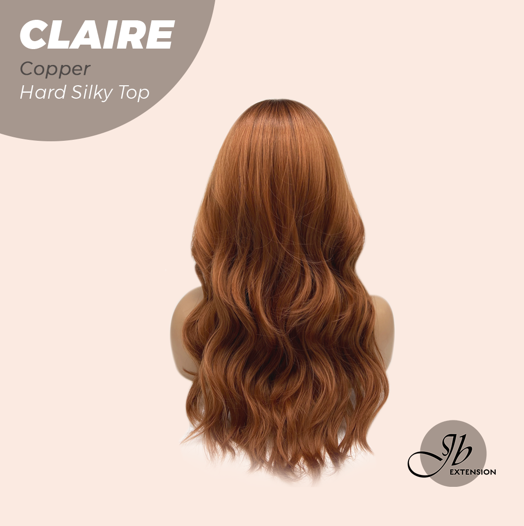 JBEXTENSION 22 Inches Scalpiana Copper 3.5X4 Hard Silky Top Natural Scalp Effect Women Wig With Bangs CLAIRE SILKY TOP COPPER Alexwigs
