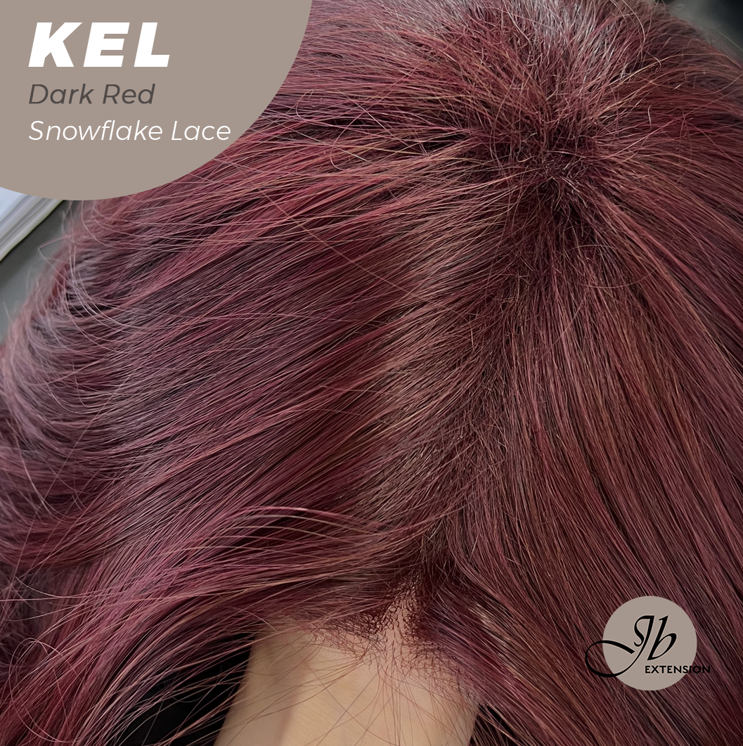 JBEXTENSION 22 Inches Dark Red Pre-Cut Snowflake Lace Frontlace Glueless Wig KEL DARK RED【PERMATEASE】【BENDY EAR TABS】- M/L Alexwigs