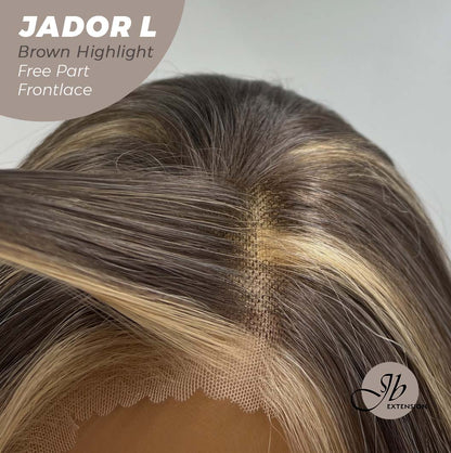 JBEXTENSION 24 Inches Brown Highlight Curly Lace Front Wig.Pre Plucked 13*4 HD Transparent Lace Frontal Handmade Futura Fiber Swiss Lace Synthetic Fiber Pre-Cut Lace Glueless Wig JADOR L BROWN HIGHLIGHT Alexwigs