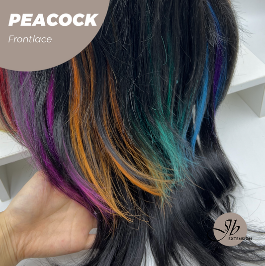 JBEXTENSION 26 Inches Curly Black With Multiple Color Pre-Cut Frontlace Wig PEACOCK Alexwigs