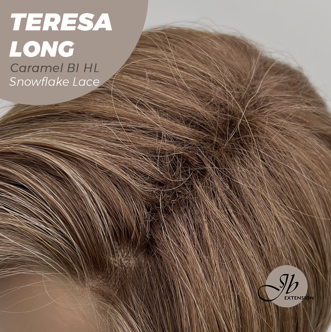 [PRE-ORDER] JBEXTENSION 22 Inches Long Caramel Blonde Highlight Pre-Cut Snowflake Lace Frontlace Glueless Wig TERESA LONG CARAMEL BLONDE HIGHLIGHT【PERMATEASE】【BENDY EAR TABS】 Alexwigs