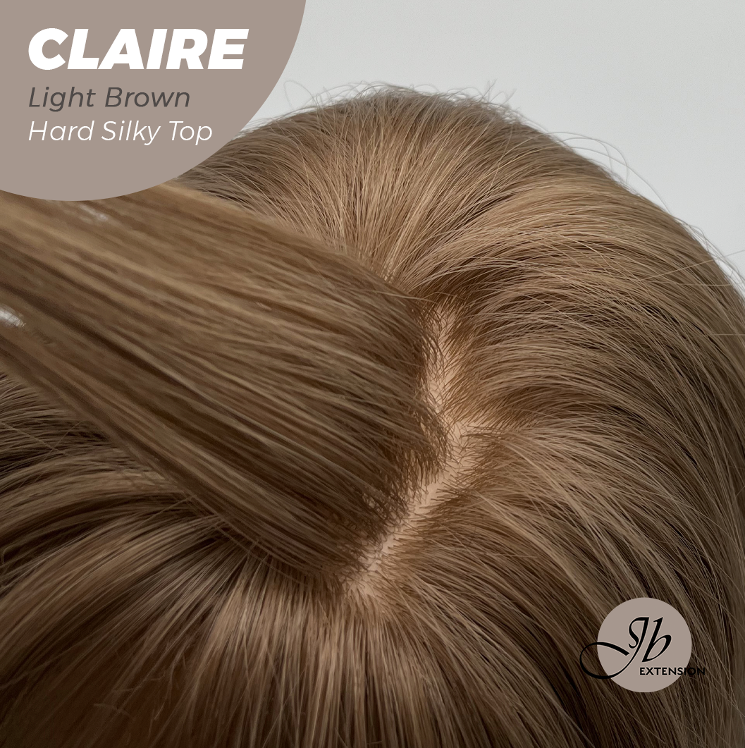 JBEXTENSION 22 Inches Scalpiana Light Brown 3.5X4 Hard Silky Top Natural Scalp Effect Women Wig With Bangs CLAIRE SILKY TOP LIGHT BROWN Alexwigs