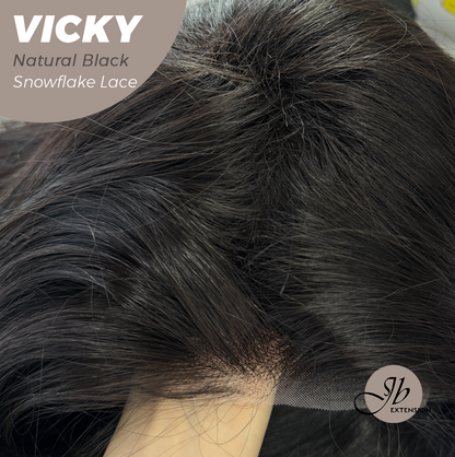JBEXTENSION 20 Inches Natural Black Pre-Cut Snowflake Lace Frontlace Glueless Wig VICKY NATURAL BLACK【PERMATEASE】【BENDY EAR TABS】 Alexwigs