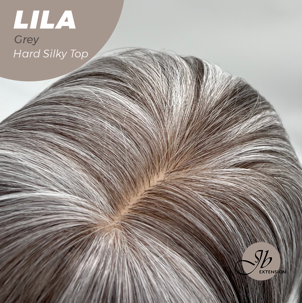 JBEXTENSION 20 Inches Scalpiana Grey Wolf Cut 3.5X4 Hard Silky Top Natural Scalp Effect Wig With Bangs LILA GREY Alexwigs