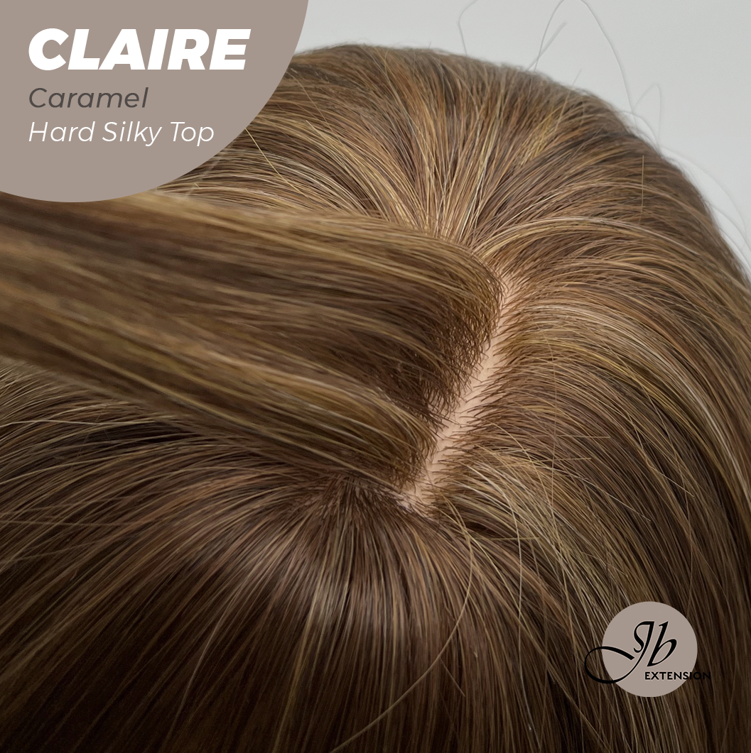 JBEXTENSION 22 Inches Scalpiana Caramel 3.5X4 Hard Silky Top Natural Scalp Effect Women Wig With Bangs CLAIRE SILKY TOP CARAMEL Alexwigs