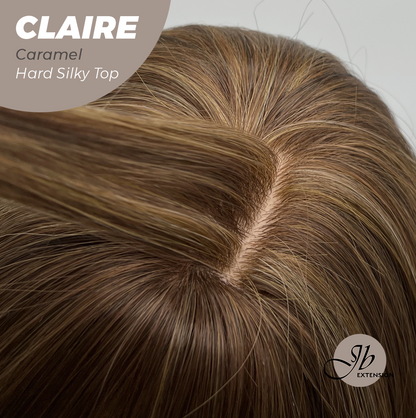 JBEXTENSION 22 Inches Scalpiana Caramel 3.5X4 Hard Silky Top Natural Scalp Effect Women Wig With Bangs CLAIRE SILKY TOP CARAMEL Alexwigs