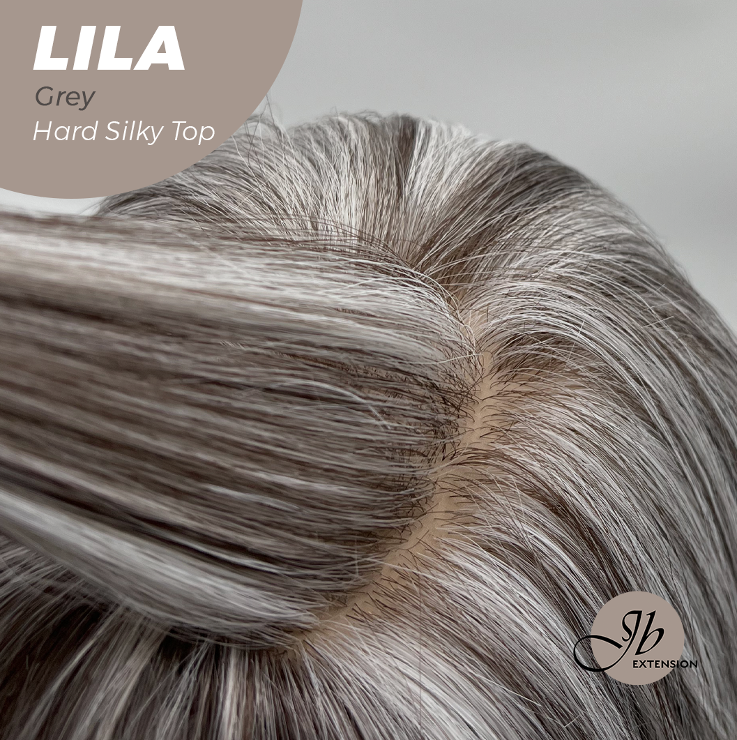 JBEXTENSION 20 Inches Scalpiana Grey Wolf Cut 3.5X4 Hard Silky Top Natural Scalp Effect Wig With Bangs LILA GREY Alexwigs