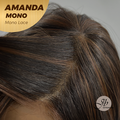 [PRE-ORDER] JBEXTENSION AMANDA MONO Full Monofilament Handmade Full Lace Full Hand Tied Wig 10 Inches Black With Caramel Highlight Mono Lace Handmade Futura Fiber Wig Glueless Wig AMANDA MONO【BENDY EAR TABS】 Alexwigs