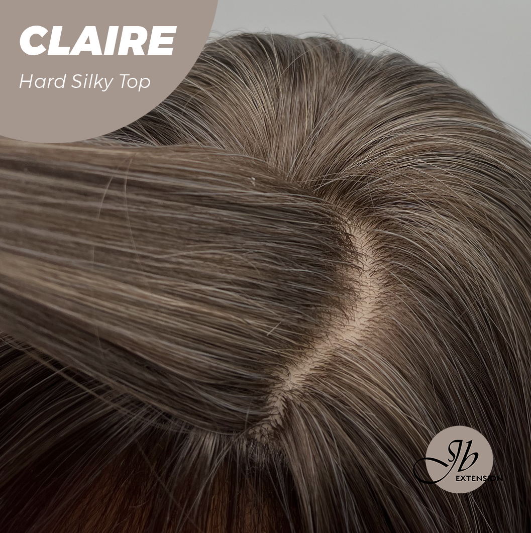 JBEXTENSION 22 Inches Scalpiana Brown With Highlight 3.5X4 Hard Silky Top Natural Scalp Effect Women Wig With Bangs CLAIRE SILKY TOP Alexwigs