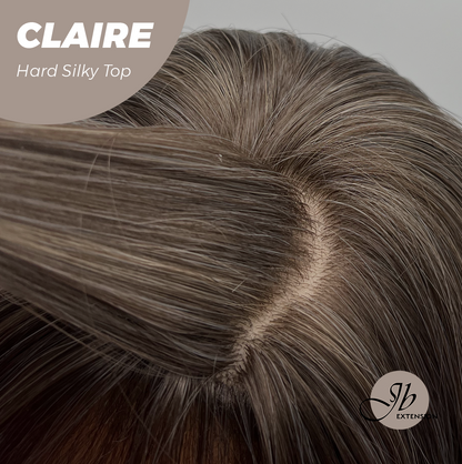 JBEXTENSION 22 Inches Scalpiana Brown With Highlight 3.5X4 Hard Silky Top Natural Scalp Effect Women Wig With Bangs CLAIRE SILKY TOP Alexwigs