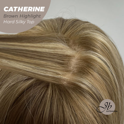 JBEXTENSION 25 Inches Scalpiana Brown With Highlight 3.5X4 Hard Silky Top Natural Scalp Effect Wig With Bangs CATHERINE BROWN HIGHLIGHT Alexwigs