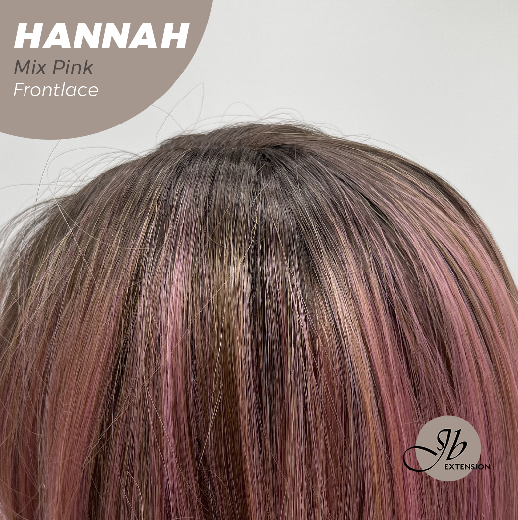 JBEXTENSION 20 Inches Mix Pink Pre-Cut Frontlace Glueless Wig with Bangs HANNAH MIX PINK Alexwigs