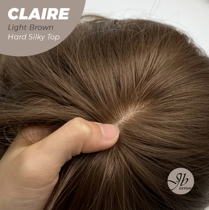 JBEXTENSION 22 Inches Scalpiana Light Brown 3.5X4 Hard Silky Top Natural Scalp Effect Women Wig With Bangs CLAIRE SILKY TOP LIGHT BROWN Alexwigs