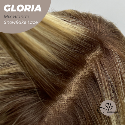 [PRE-ORDER] JBEXTENSION 14 Inches Curly Mix Blonde Wig with Bangs Pre-Cut T Part Snowflake Lace Frontlace Glueless Wig GLORIA MIX BLONDE Alexwigs