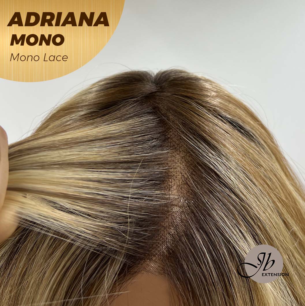 [PRE-ORDER] JBEXTENSION ADRIANA MONO Full Monofilament Handmade Full Lace Full Hand Tied Wig 14 Inches Blonde With Dark Root Wave Mono Lace Handmade Futura Fiber Wig With Anti-slip Silicone Strips Glueless Wig Adriana Mono【BENDY EAR TABS】 Alexwigs