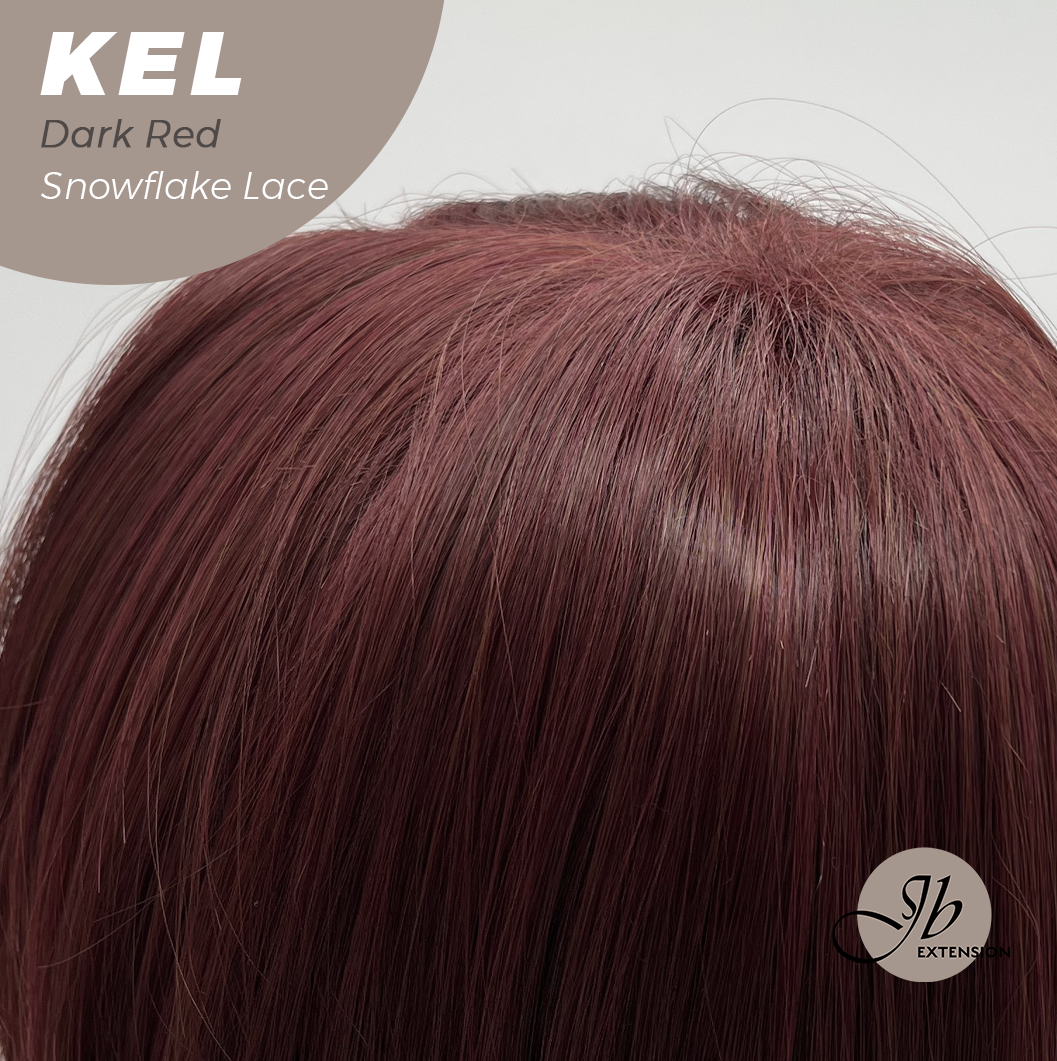 JBEXTENSION 22 Inches Dark Red Pre-Cut Snowflake Lace Frontlace Glueless Wig KEL DARK RED【PERMATEASE】【BENDY EAR TABS】- M/L Alexwigs
