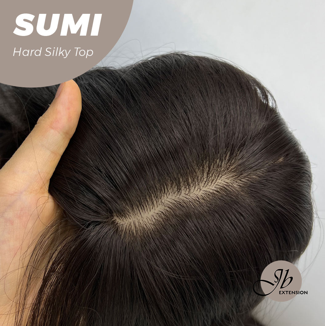 JBEXTENSION 24 Inches Scalpiana Wave Midnight Brown( Black/Brown) 3.5X4 Hard Silky Top Natural Scalp Effect Wig With Curtain Bang SUMI Alexwigs