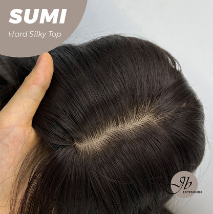 JBEXTENSION 24 Inches Scalpiana Wave Midnight Brown( Black/Brown) 3.5X4 Hard Silky Top Natural Scalp Effect Wig With Curtain Bang SUMI Alexwigs