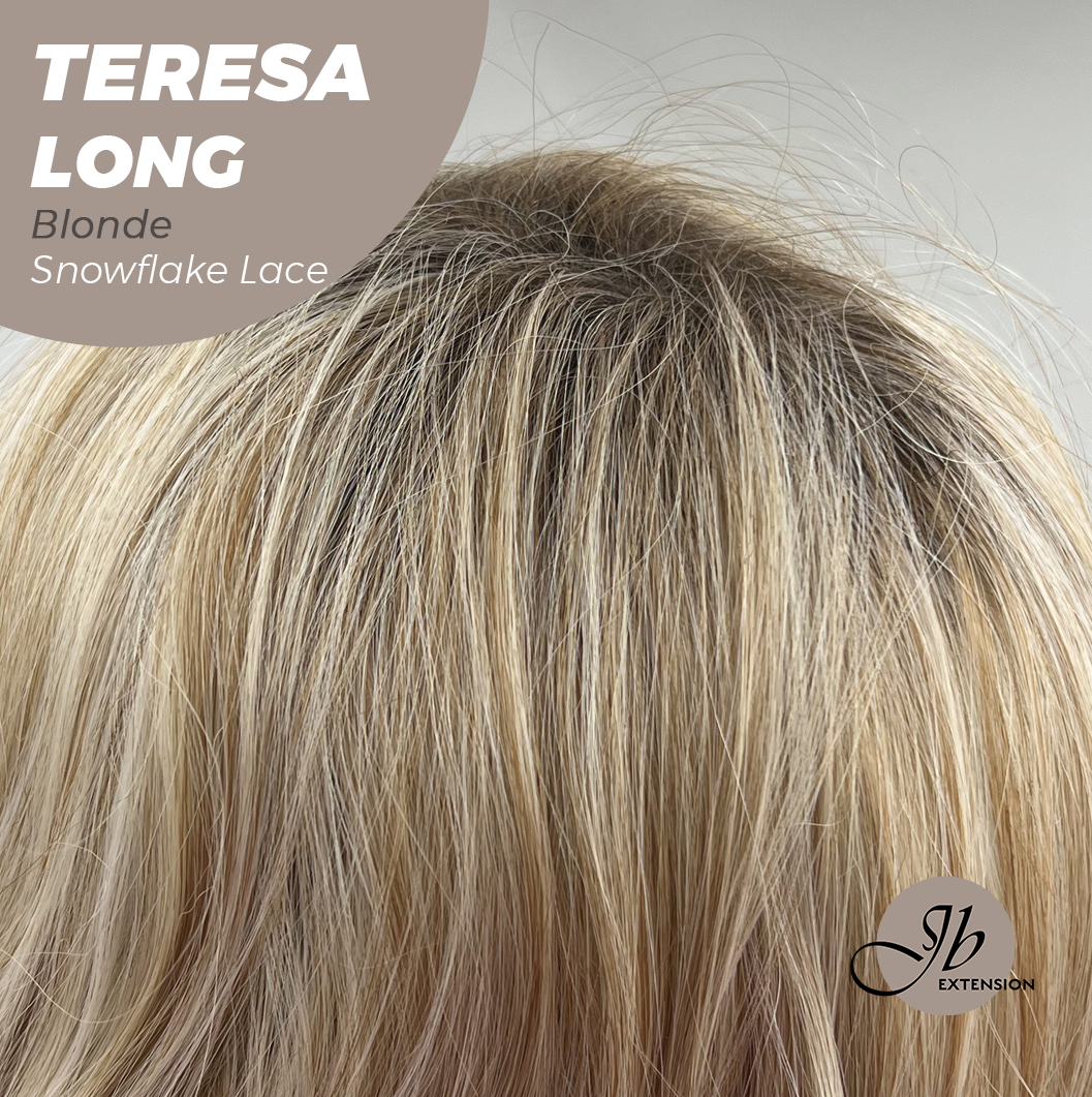 JBEXTENSION 22 Inches Long Blonde Pre-Cut Snowflake Lace Frontlace Glueless Wig TERESA LONG BLONDE【PERMATEASE】【BENDY EAR TABS】- S/M Alexwigs