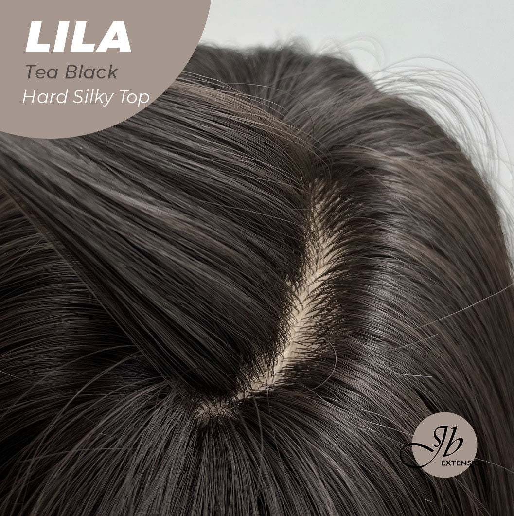 JBEXTENSION 20 Inches Scalpiana Tea Black Darkest Brown Wolf Cut 3.5X4 Hard Silky Top Natural Scalp Effect Wig With Bangs LILA TEA BLACK Alexwigs